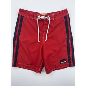 Hollister Cali Side Stripe Board Shorts Men Medium Red Zip Pocket Tie Waist